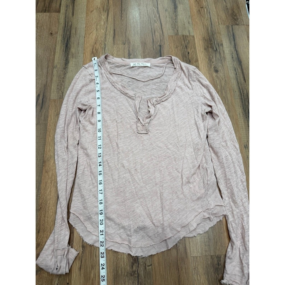 Free People‎ We The Free Linen Cotton Raw Hem Long Sleeve Top XS Pink - Picture 8 of 10